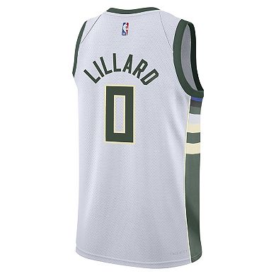 Youth Nike Damian Lillard White Milwaukee Bucks Swingman Jersey - Association Edition