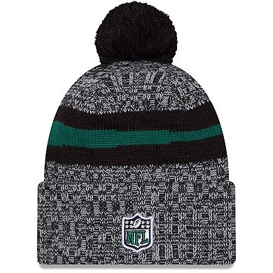 Men's New Era  Black New York Jets 2023 Sideline Cuffed Knit Hat With Pom