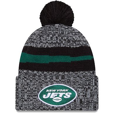 Men's New Era  Black New York Jets 2023 Sideline Cuffed Knit Hat With Pom