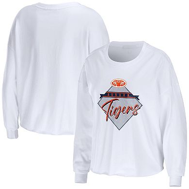 Women's WEAR by Erin Andrews White Auburn Tigers Diamond Long Sleeve Cropped T-Shirt