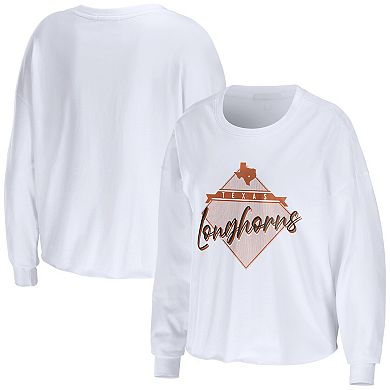 Women's WEAR by Erin Andrews White Texas Longhorns Diamond Long Sleeve Cropped T-Shirt