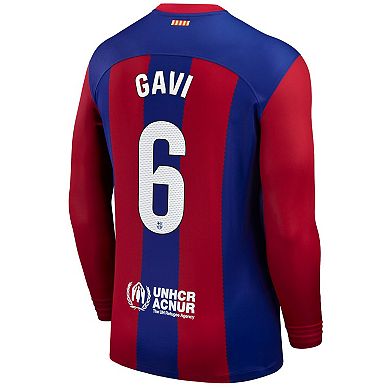 Men's Nike Gavi Royal Barcelona 2023/24 Home Stadium Replica Long Sleeve Player Jersey