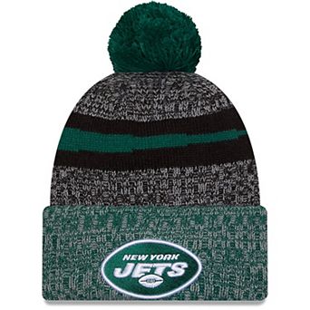Men's New Era Black/Green New York Jets 2023 Sideline Sport Cuffed Pom Knit Hat