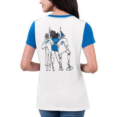 Women's G-III 4Her by Carl Banks White/Blue Detroit Lions Fashion Illustration T-Shirt