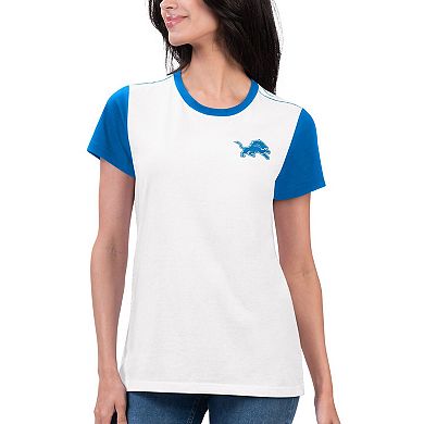Women's G-III 4Her by Carl Banks White/Blue Detroit Lions Fashion Illustration T-Shirt