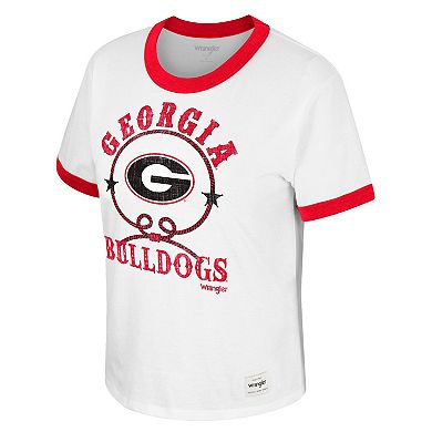 Women's Colosseum x Wrangler White Georgia Bulldogs Freehand Ringer T-Shirt