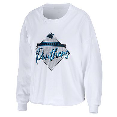 Women's WEAR by Erin Andrews White Carolina Panthers Domestic Cropped Long Sleeve T-Shirt