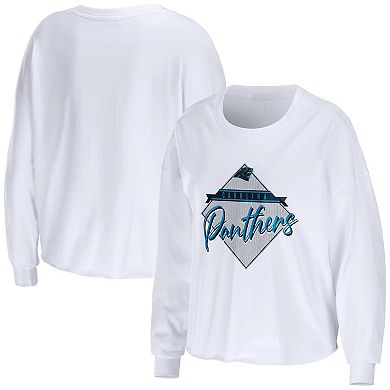 Women's WEAR by Erin Andrews White Carolina Panthers Domestic Cropped Long Sleeve T-Shirt