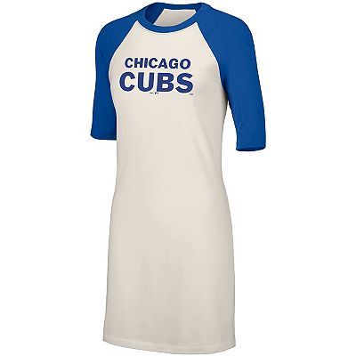 Women's Lusso White Chicago Cubs Nettie Raglan Half-Sleeve Tri-Blend T-Shirt  Dress