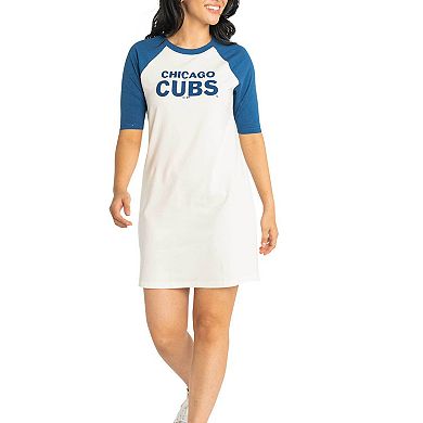 Women's Lusso  White Chicago Cubs Nettie Raglan Half-Sleeve Tri-Blend T-Shirt Dress