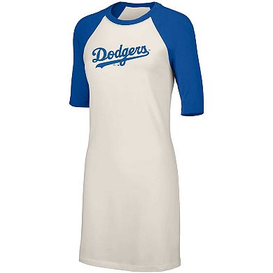 Women's Lusso White Los Angeles Dodgers Nettie Raglan Half-Sleeve Tri-Blend T-Shirt Dress