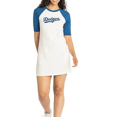 Women's Lusso  White Los Angeles Dodgers Nettie Raglan Half-Sleeve Tri-Blend T-Shirt Dress