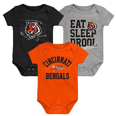 Newborn & Infant Black/Orange/Heather Gray Cincinnati Bengals Three-Pack Eat, Sleep & Drool Retro Bodysuit Set