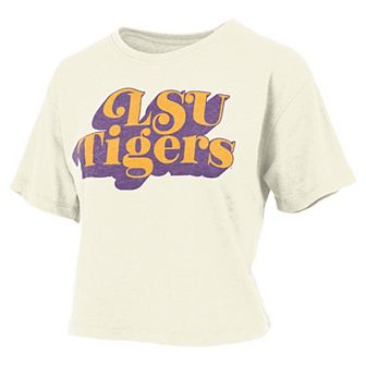 Women's Pressbox White LSU Tigers Vintage Easy Team Name Waist-Length T-Shirt