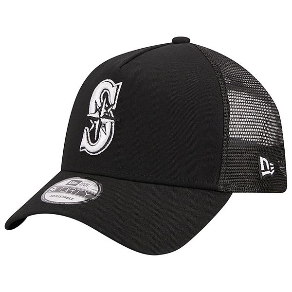 Men's New Era Black Seattle Mariners A-Frame 9FORTY Trucker Adjustable Hat