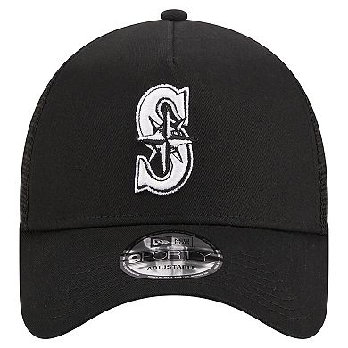 Men's New Era Black Seattle Mariners A-Frame 9FORTY Trucker Adjustable Hat