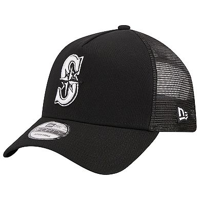 Men's New Era Black Seattle Mariners A-Frame 9FORTY Trucker Adjustable Hat