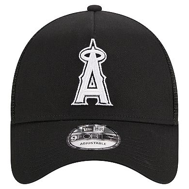 Men's New Era Black Los Angeles Angels A-Frame 9FORTY Trucker Adjustable Hat