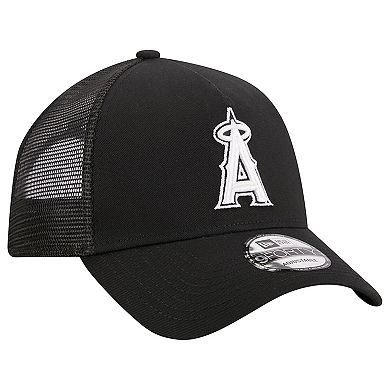 Men's New Era Black Los Angeles Angels A-Frame 9FORTY Trucker Adjustable Hat