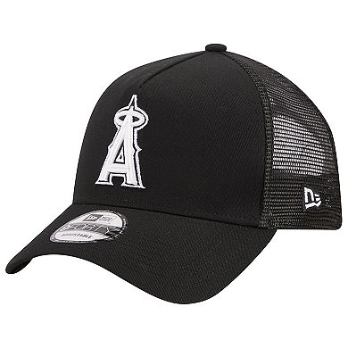 Men's New Era Black Los Angeles Angels A-Frame 9FORTY Trucker Adjustable Hat
