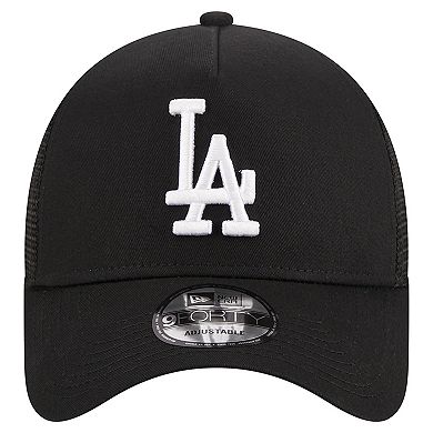 Men's New Era Black Los Angeles Dodgers A-Frame 9FORTY Trucker Adjustable Hat