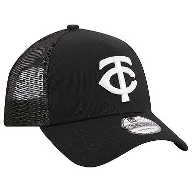 Men's New Era Black Minnesota Twins A-Frame 9FORTY Trucker Adjustable Hat