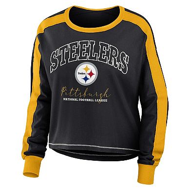 Women's WEAR by Erin Andrews Black Pittsburgh Steelers Plus Size Colorblock Long Sleeve T-Shirt