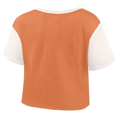 Women's Fanatics Texas Orange Texas Longhorns Color-Block Script Tail T-Shirt