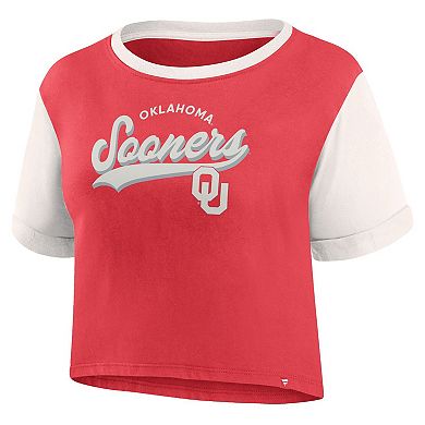 Women's Fanatics Crimson Oklahoma Sooners Color-Block Script Tail T-Shirt