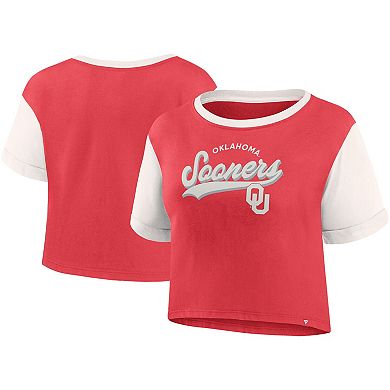Women's Fanatics Branded Crimson Oklahoma Sooners Color-Block Script Tail T-Shirt