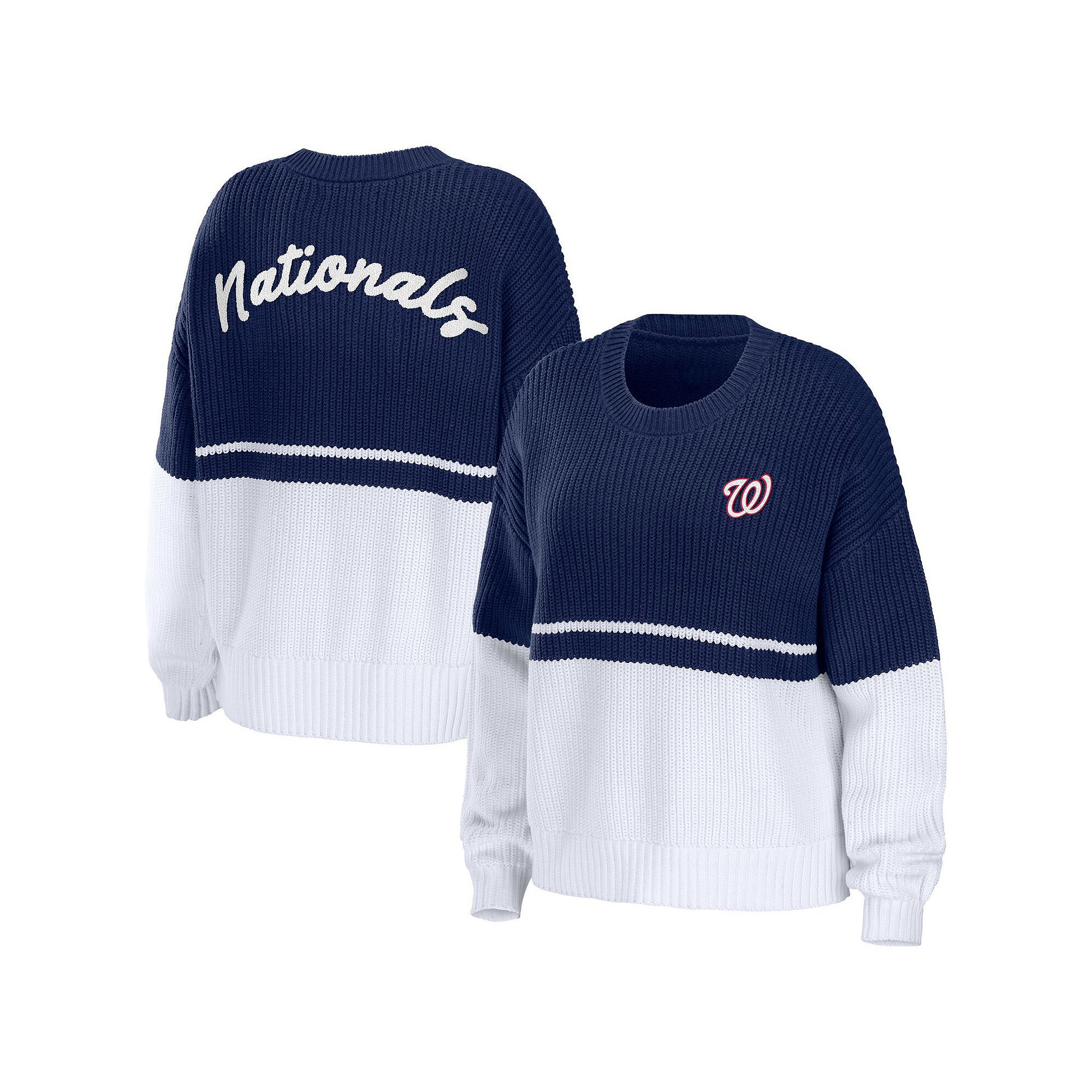 Womens WEAR by Erin Andrews Navy/White Washington Nationals Chunky Pullove