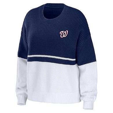 Women's WEAR by Erin Andrews Navy/White Washington Nationals Chunky Pullover Sweatshirt