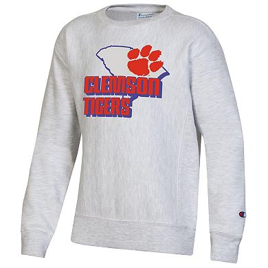 Youth Champion Heather Gray Clemson Tigers Reverse Weave Pullover Sweatshirt