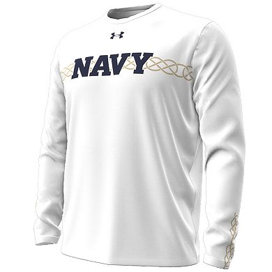 Men's Under Armour  White Navy Midshipmen 2023 Aer Lingus College Football Classic Performance Long Sleeve T-Shirt