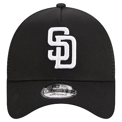 Men's New Era Black San Diego Padres A-Frame 9FORTY Trucker Adjustable Hat