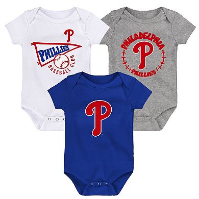 Infant Royal/White/Heather Gray Philadelphia Phillies Biggest Little Fan 3-Pack Bodysuit Set