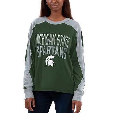 Women's G-III 4Her by Carl Banks Green/Gray Michigan State Spartans Smash Oversized Long Sleeve T-Shirt