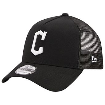 Men's New Era Black Cleveland Guardians A-Frame 9FORTY Trucker Adjustable Hat