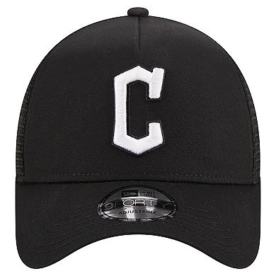 Men's New Era Black Cleveland Guardians A-Frame 9FORTY Trucker Adjustable Hat
