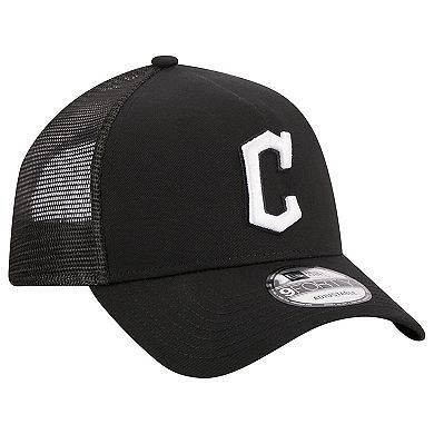 Men's New Era Black Cleveland Guardians A-Frame 9FORTY Trucker Adjustable Hat