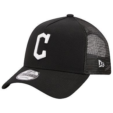 Men's New Era Black Cleveland Guardians A-Frame 9FORTY Trucker Adjustable Hat