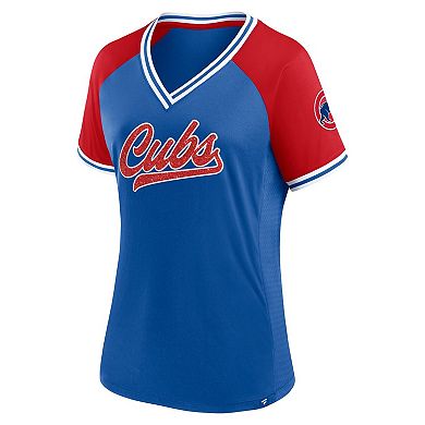 Women's Fanatics Branded Royal Chicago Cubs Glitz & Glam League Diva Raglan V-Neck T-Shirt