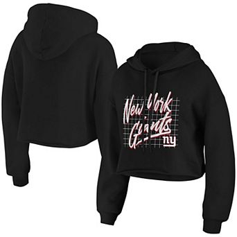 Women's WEAR by Erin Andrews Black New York Giants Domestic Cropped Pullover Hoodie