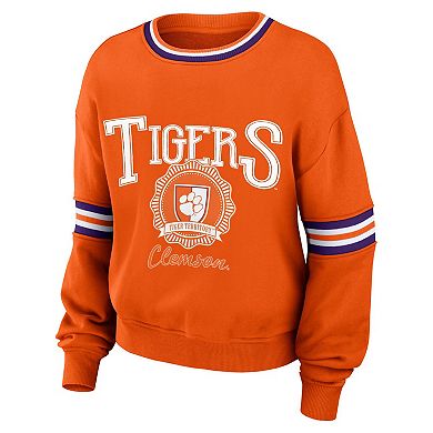 Women's WEAR by Erin Andrews Orange Clemson Tigers Vintage Pullover Sweatshirt