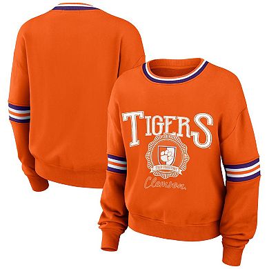 Women's WEAR by Erin Andrews Orange Clemson Tigers Vintage Pullover Sweatshirt