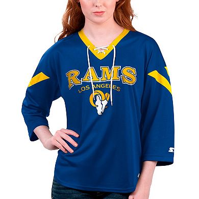 Women's Starter Royal Los Angeles Rams Rally Lace-Up 3/4 Sleeve T-Shirt