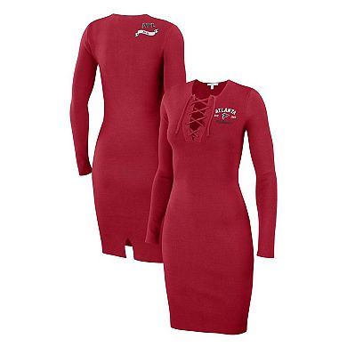 Women's WEAR by Erin Andrews Red Atlanta Falcons Lace Up Long Sleeve Dress