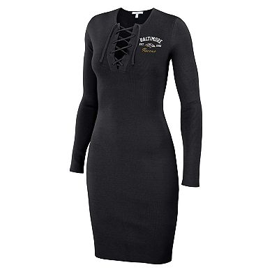 Women's WEAR by Erin Andrews Black Baltimore Ravens Lace Up Long Sleeve Dress