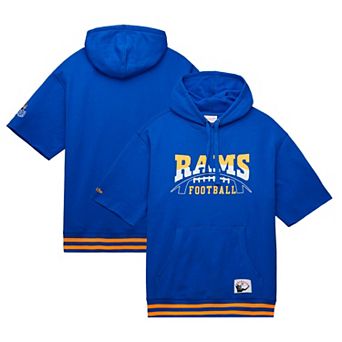 Men's Mitchell & Ness Royal Los Angeles Rams Pre-Game Short Sleeve Pullover Hoodie