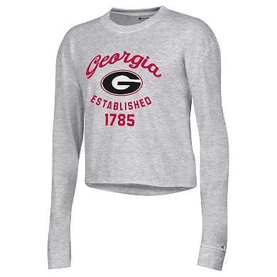 Women's Champion Gray Georgia Bulldogs Boyfriend Cropped Long Sleeve T-Shirt